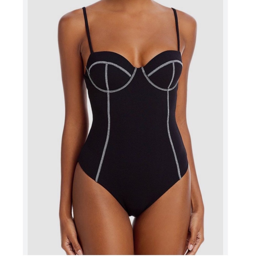Onia Valeria One Piece Swimsuit Black Contrast Stitch Underwire